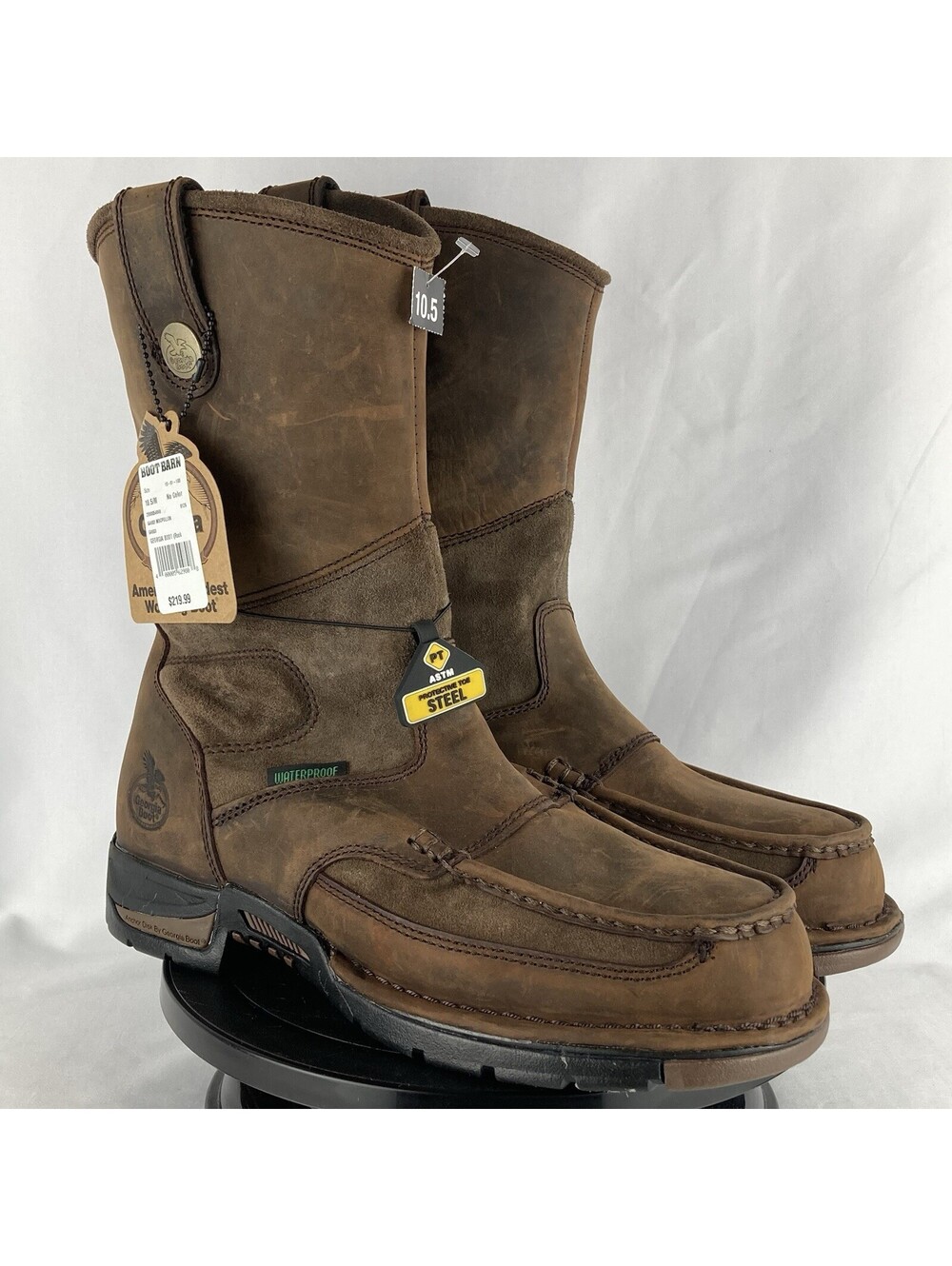 NEW Men’s 10.5 Georgia Boot G4603 Brown Moc Toe Steel Toe Waterproof Work Boots